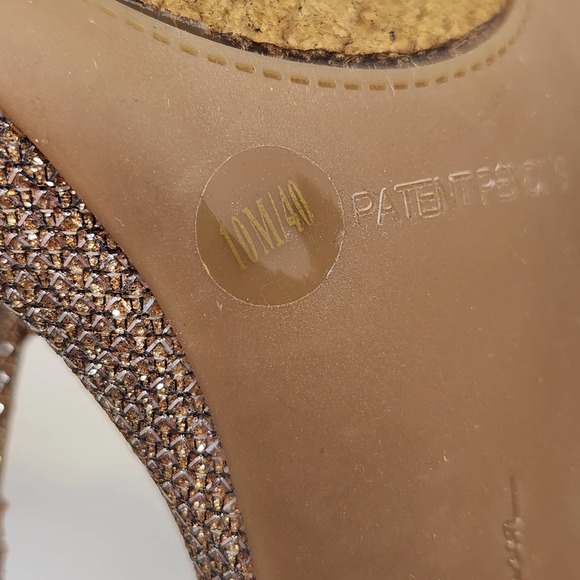 Jessica Simpson Gold Glitter Stiletto Ankle Strap Heels Size 10 M Open Toe - Picture 10 of 10